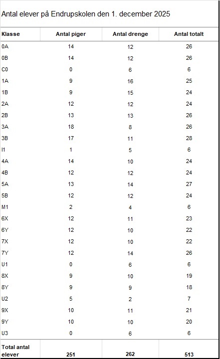 Elevtal på Endrupskolen 1. december 2025